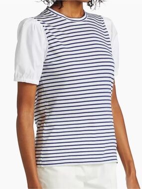 Derek Lam Navy & White Striped Puff Sleeve Tee